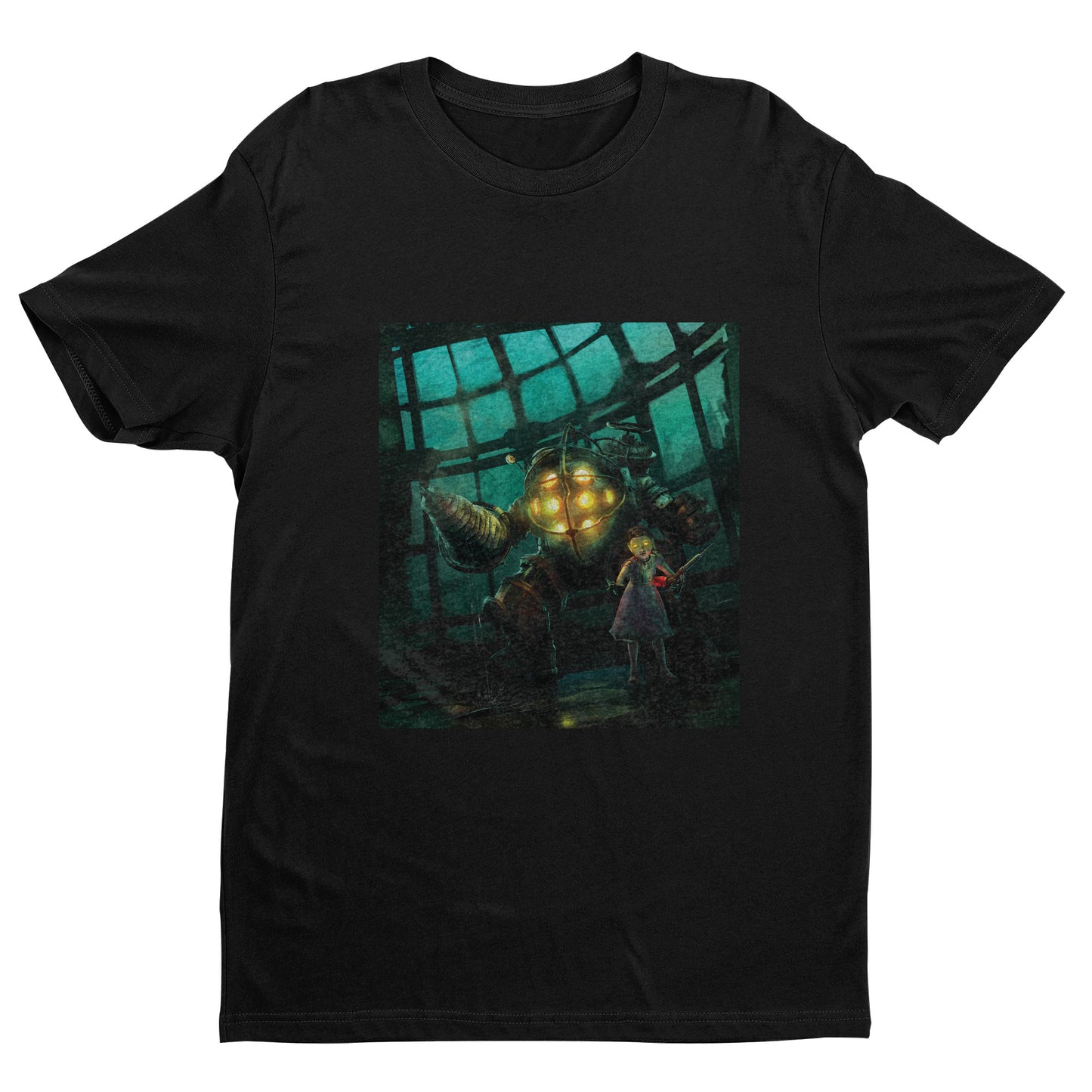 BioShock Big Daddy and Little Sister cover art t-shirt in black