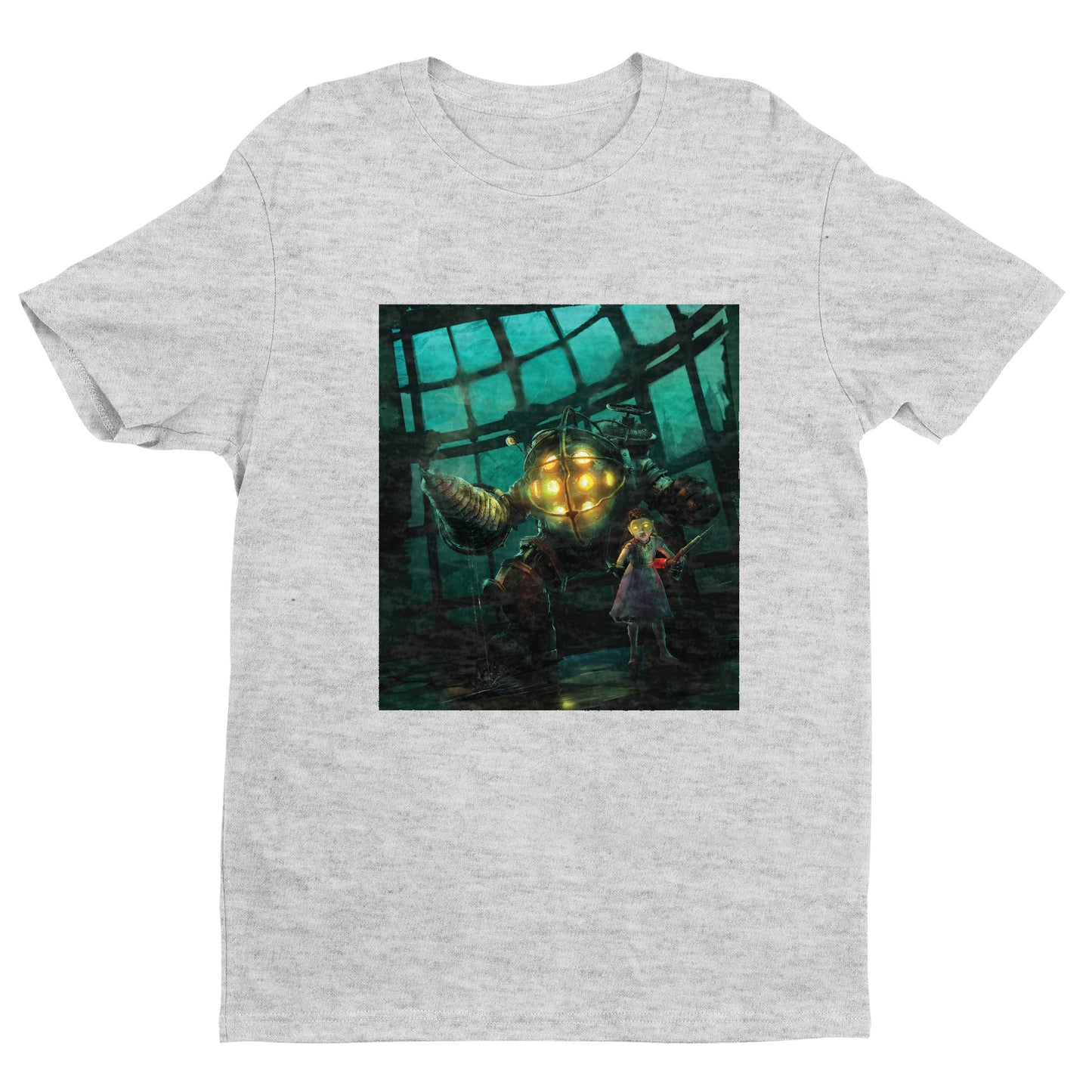 BioShock Big Daddy and Little Sister cover art t-shirt in gray