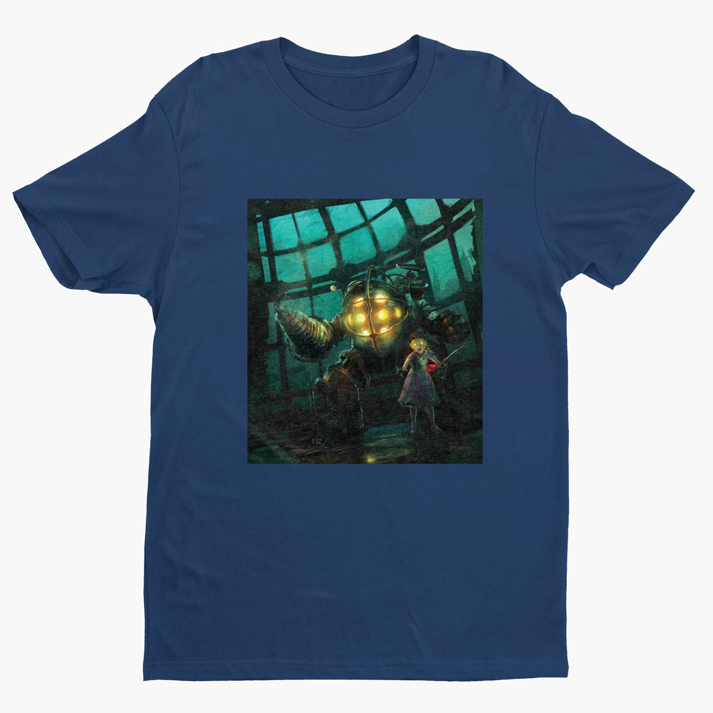 BioShock Big Daddy and Little Sister cover art t-shirt in navy