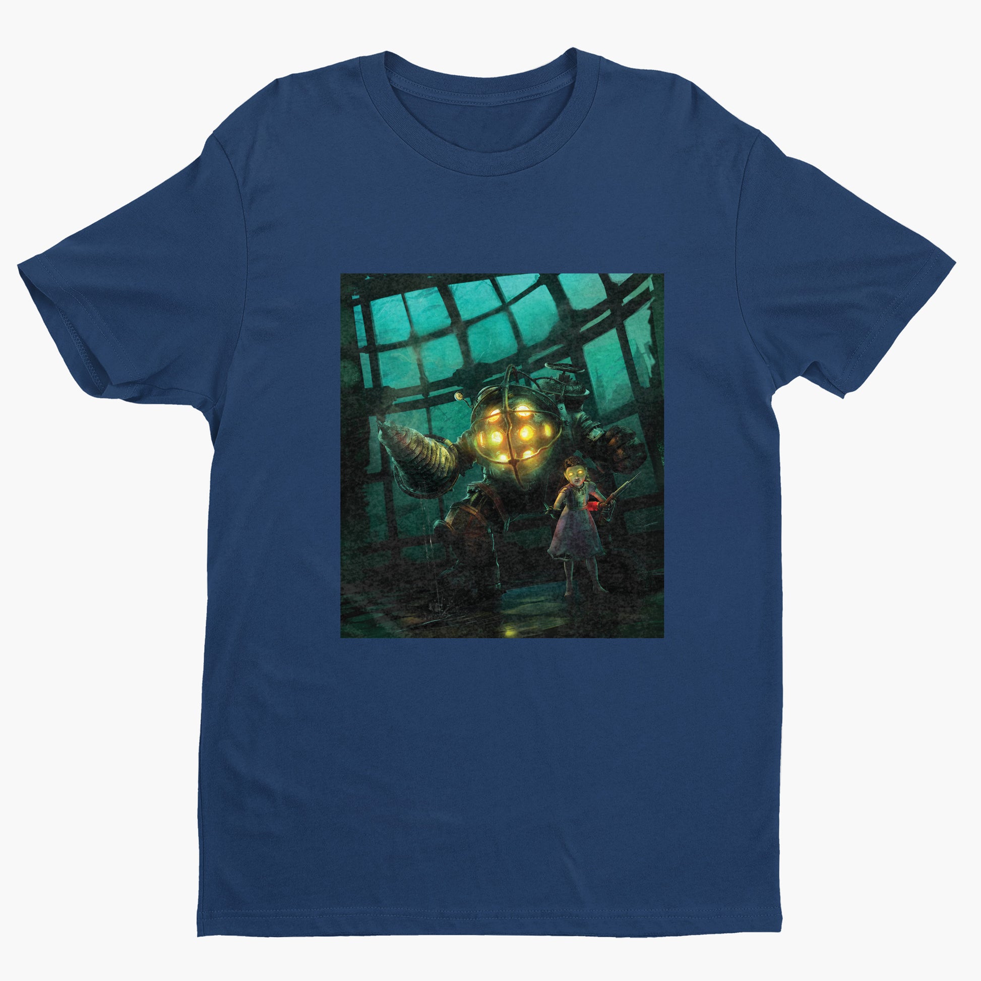 BioShock Big Daddy and Little Sister cover art t-shirt in navy