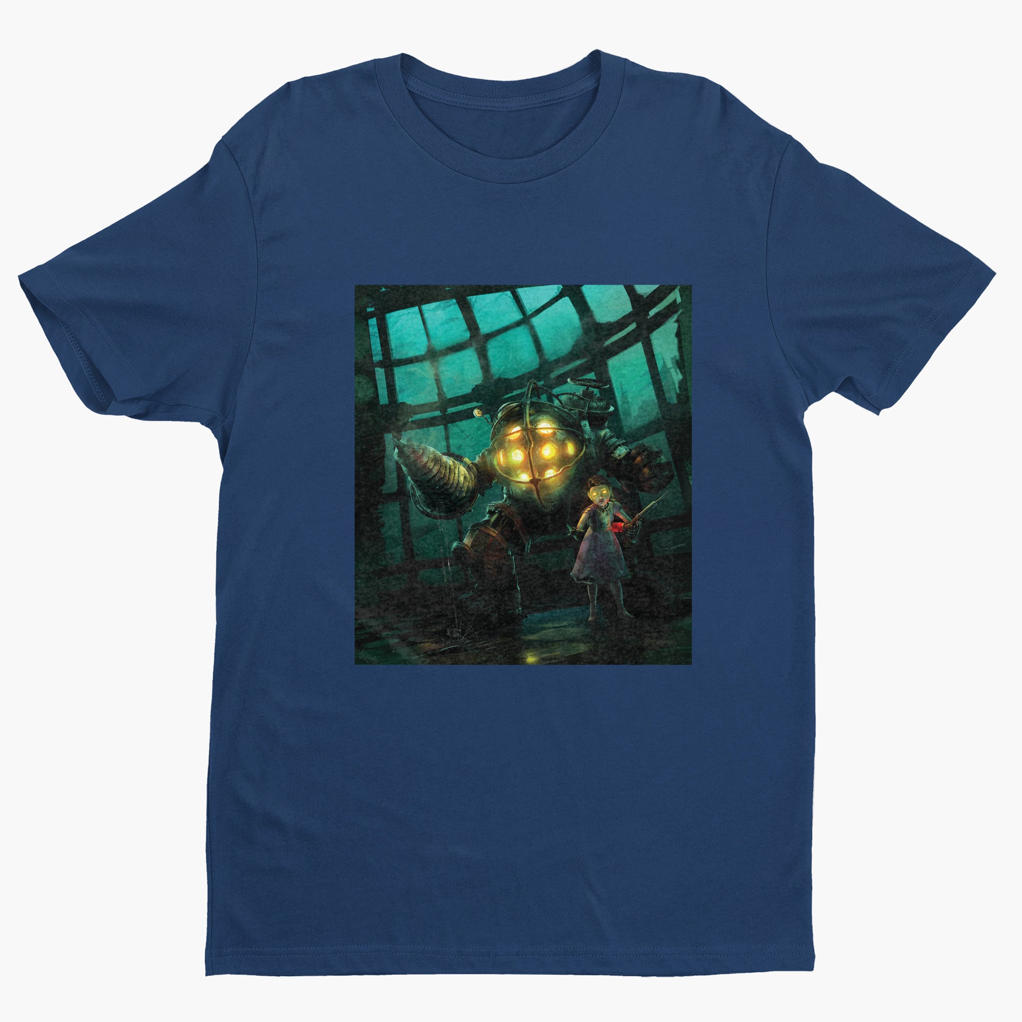BioShock Big Daddy and Little Sister cover art t-shirt in navy