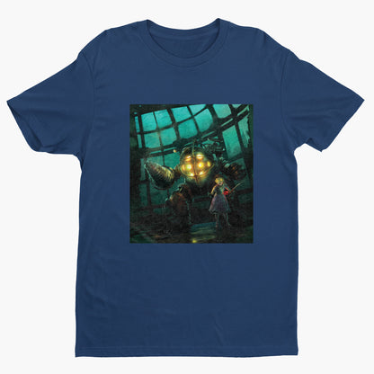BioShock Big Daddy and Little Sister cover art t-shirt in navy