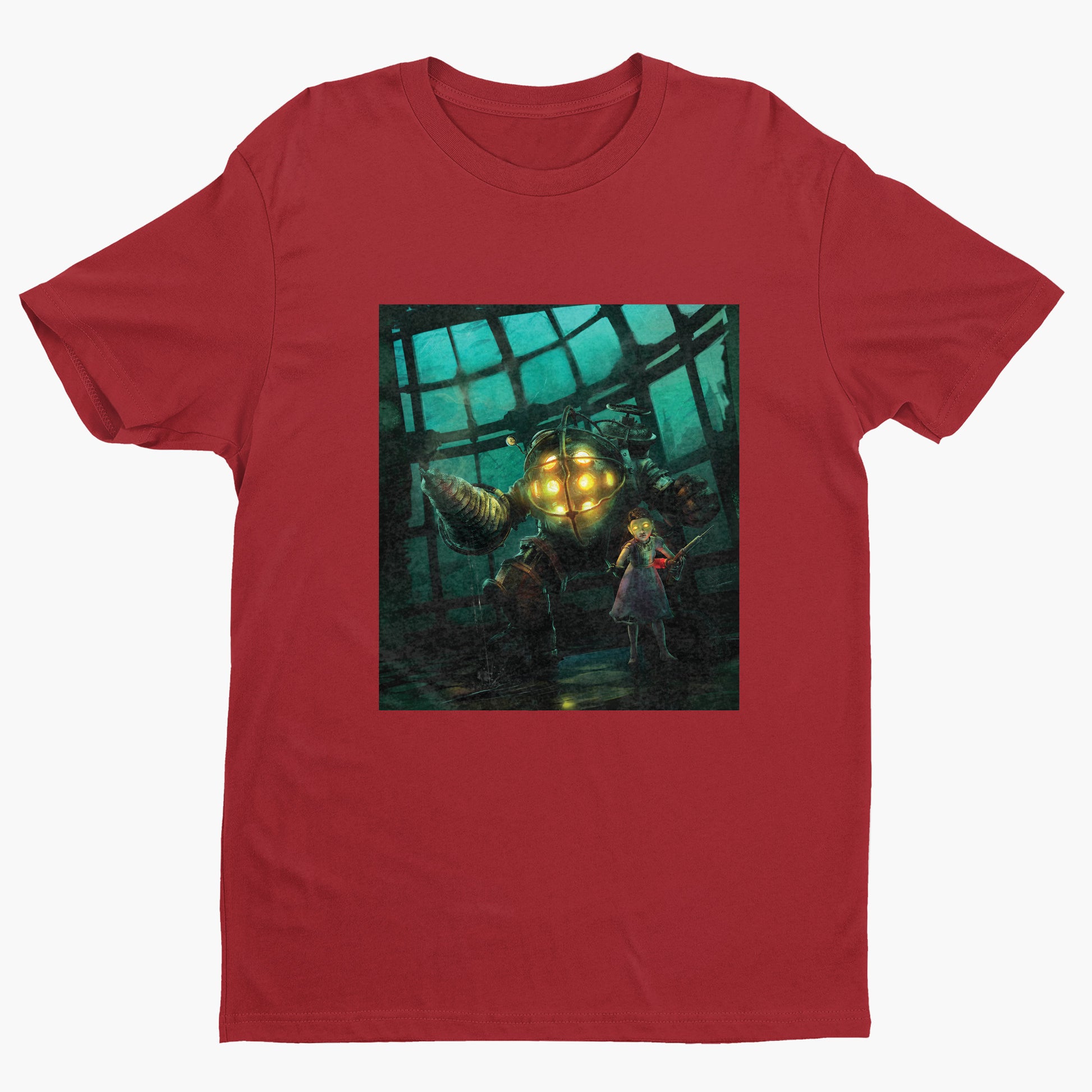 BioShock Big Daddy and Little Sister cover art t-shirt in red