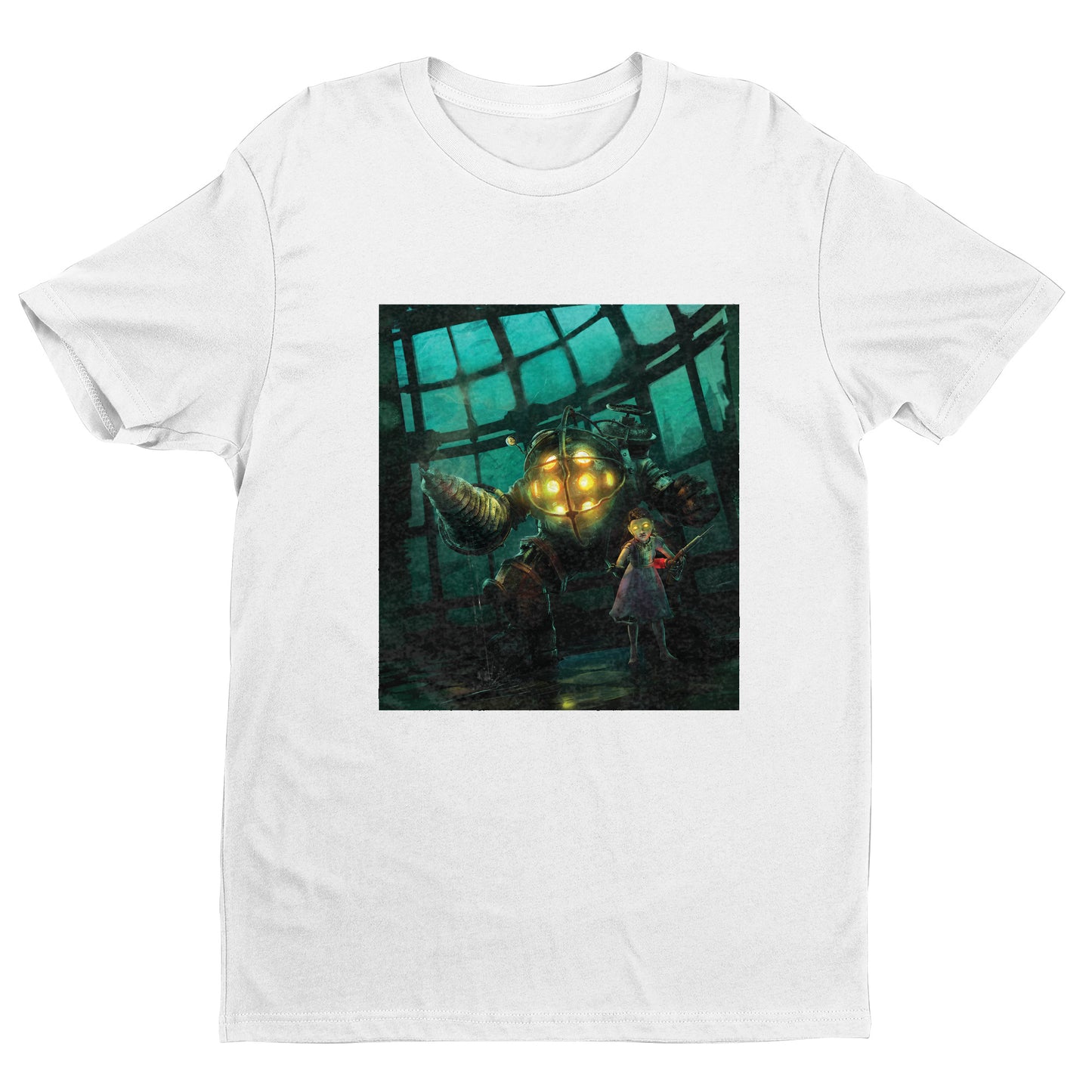 BioShock Big Daddy and Little Sister cover art t-shirt in white