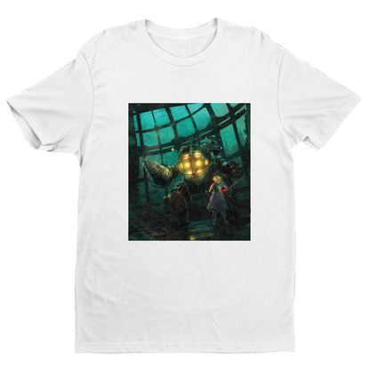 BioShock Big Daddy and Little Sister cover art t-shirt in white