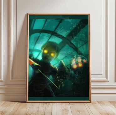 BioShock PS3 cover artwork poster in a framed room setting