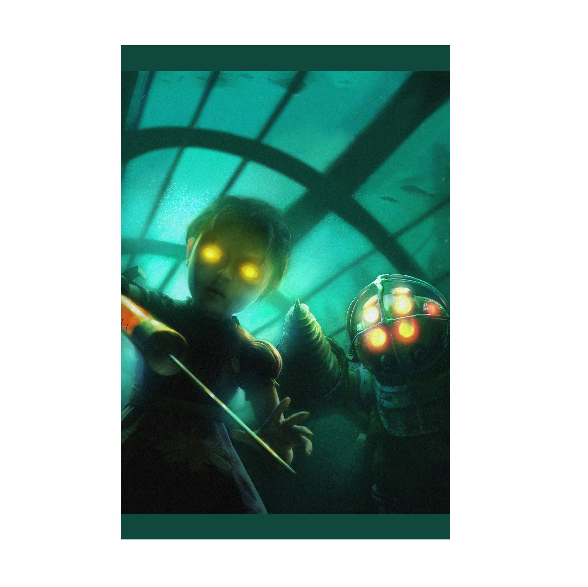 BioShock PS3 cover artwork poster with Big Daddy and Little Sister