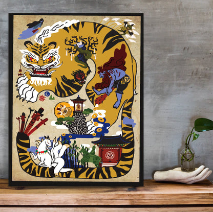 Black Desert Online Land of the Morning Light poster hung above a desk