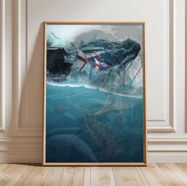 Black Desert Online sea creature poster in a framed room setting