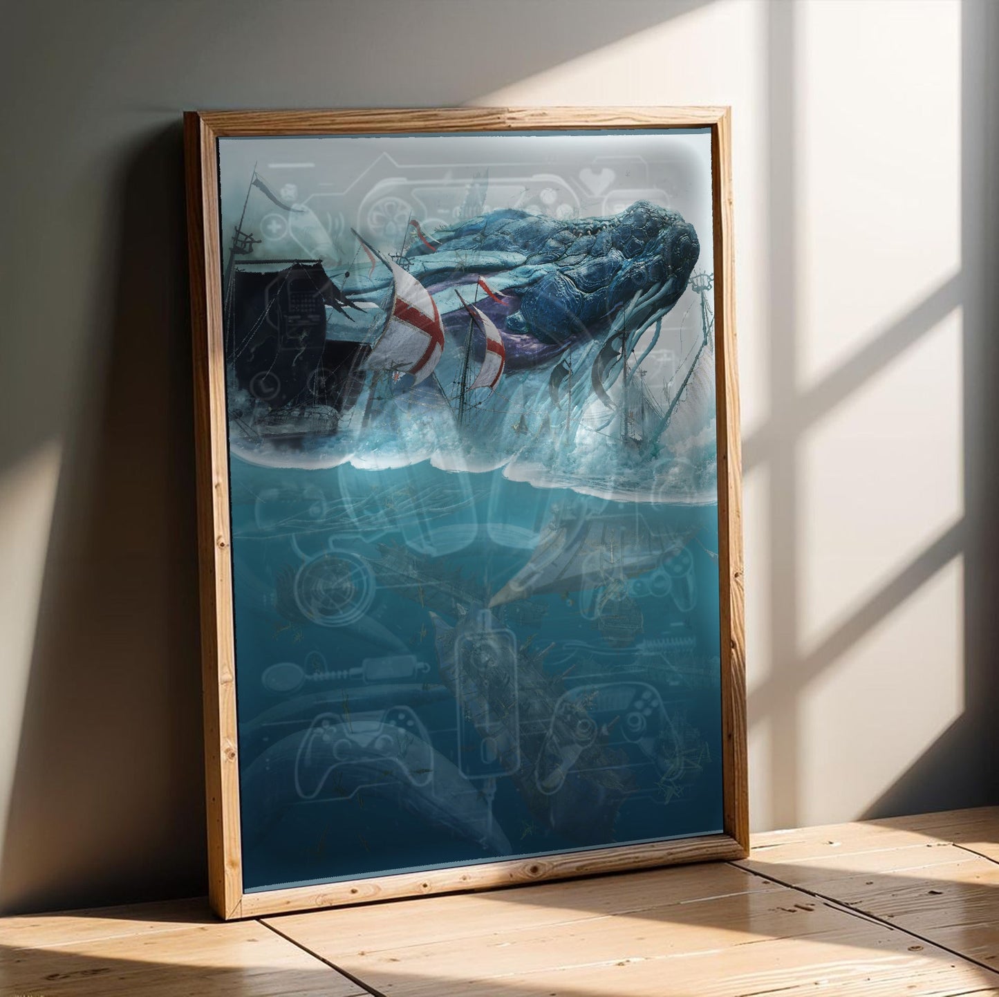 Black Desert Online sea creature poster in a modern interior