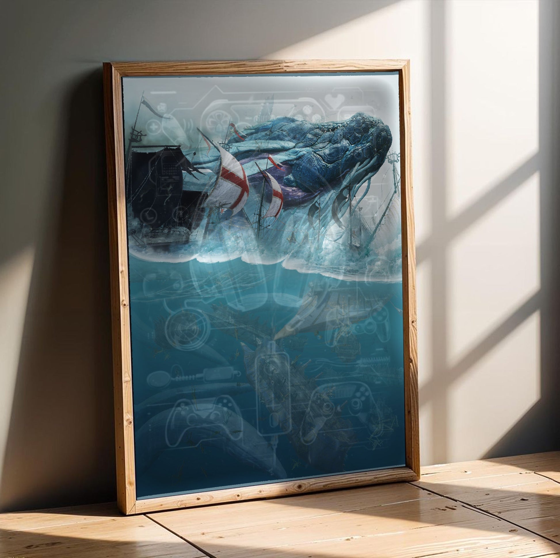 Black Desert Online sea creature poster in a modern interior
