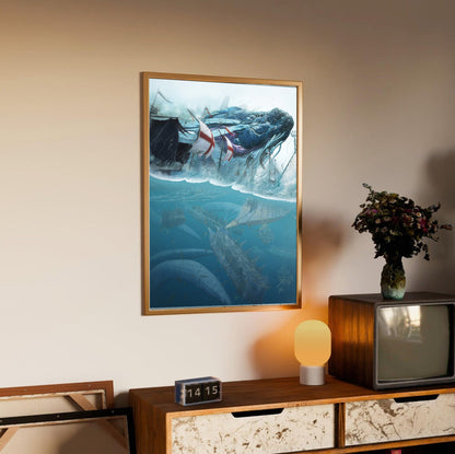 Black Desert Online sea creature poster styled on a gallery wall