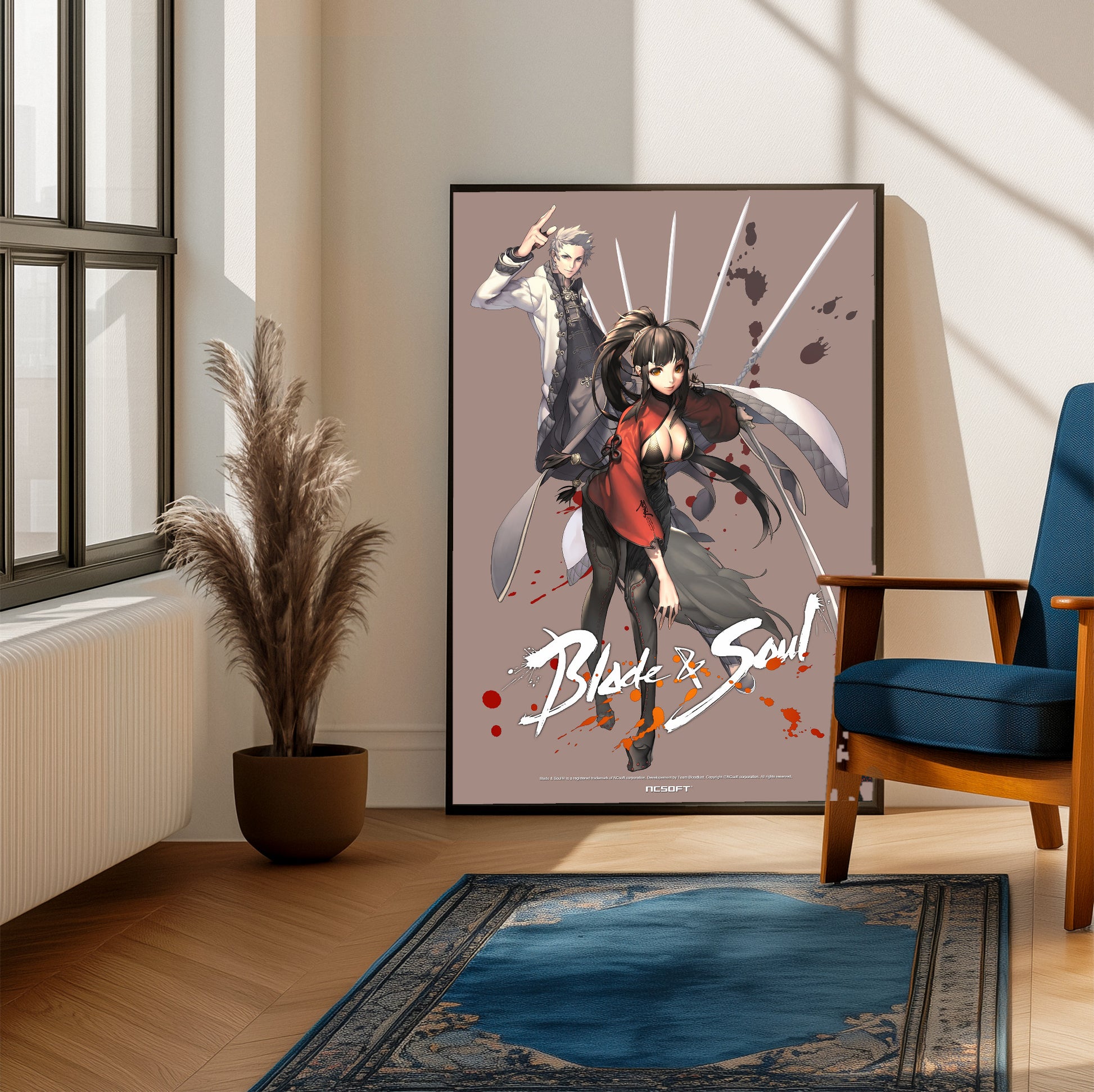 Blade & Soul Jin poster on a living room wall