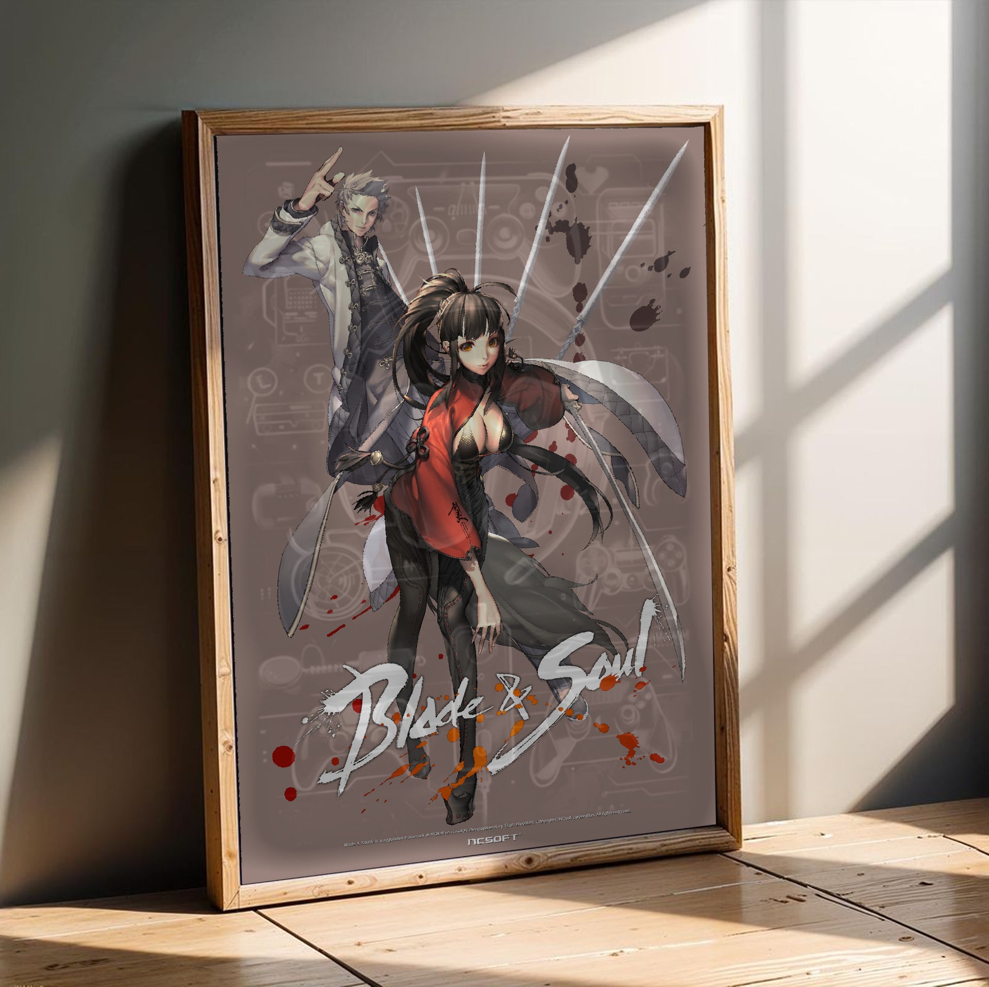 Blade & Soul Jin poster in a modern interior