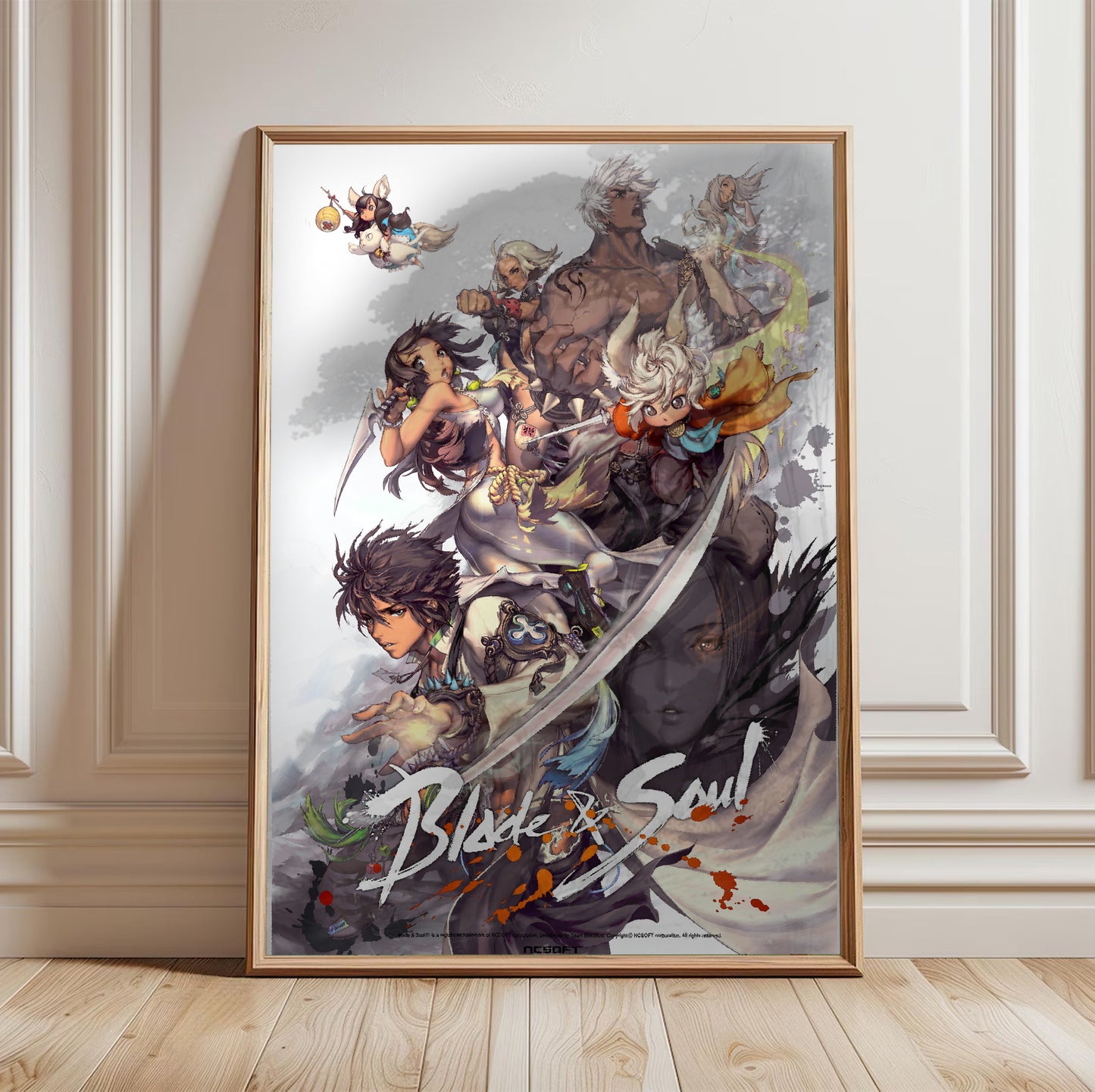Blade & Soul full cast poster in a framed room setting