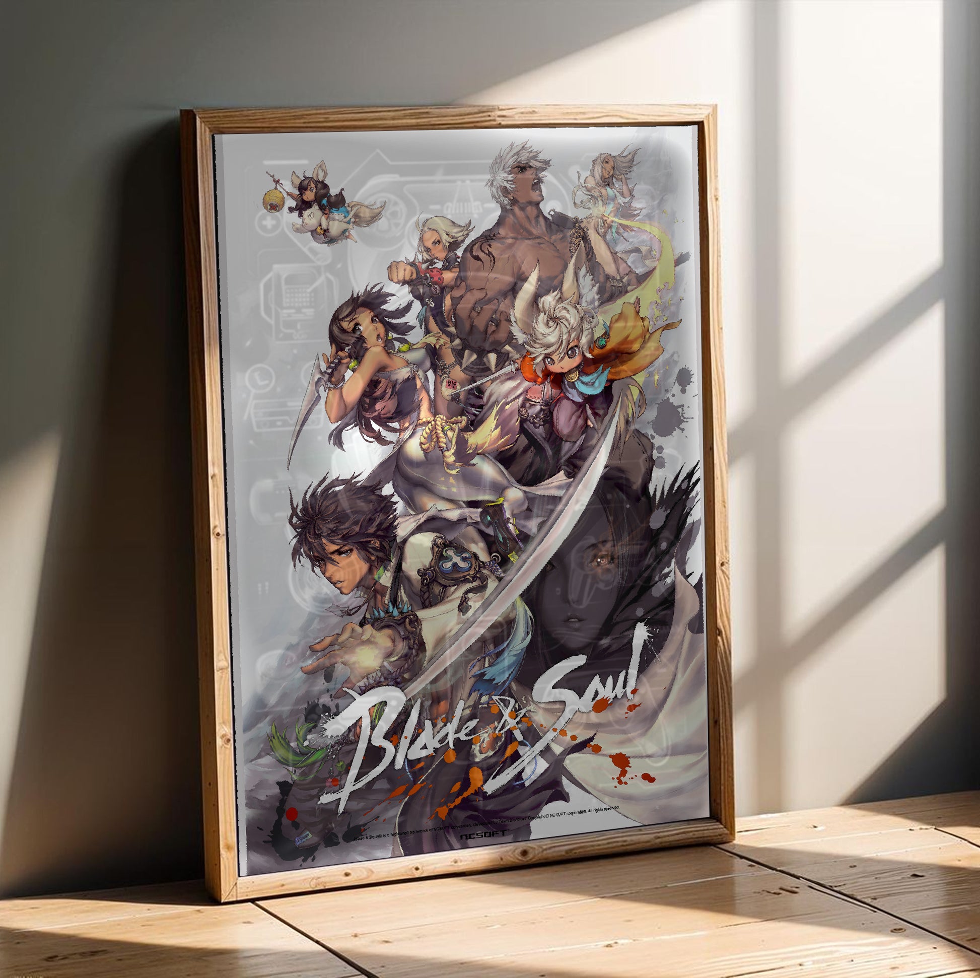 Blade & Soul full cast poster in a modern interior