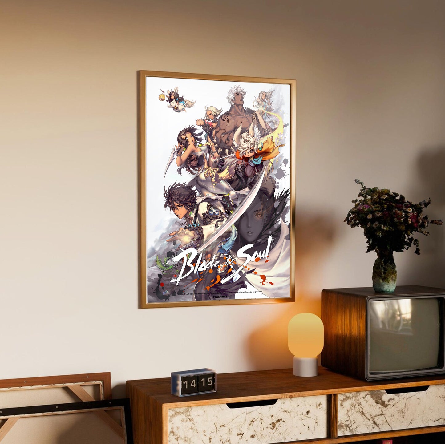 Blade & Soul full cast poster styled on a gallery wall