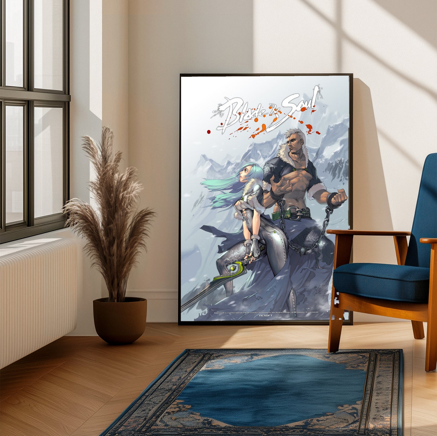Blade & Soul snowfield poster on a living room wall