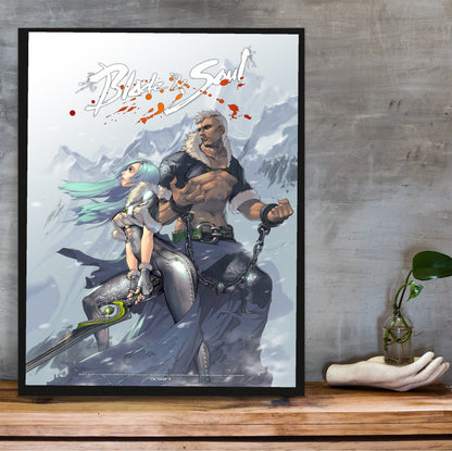 Blade & Soul snowfield poster hung above a desk