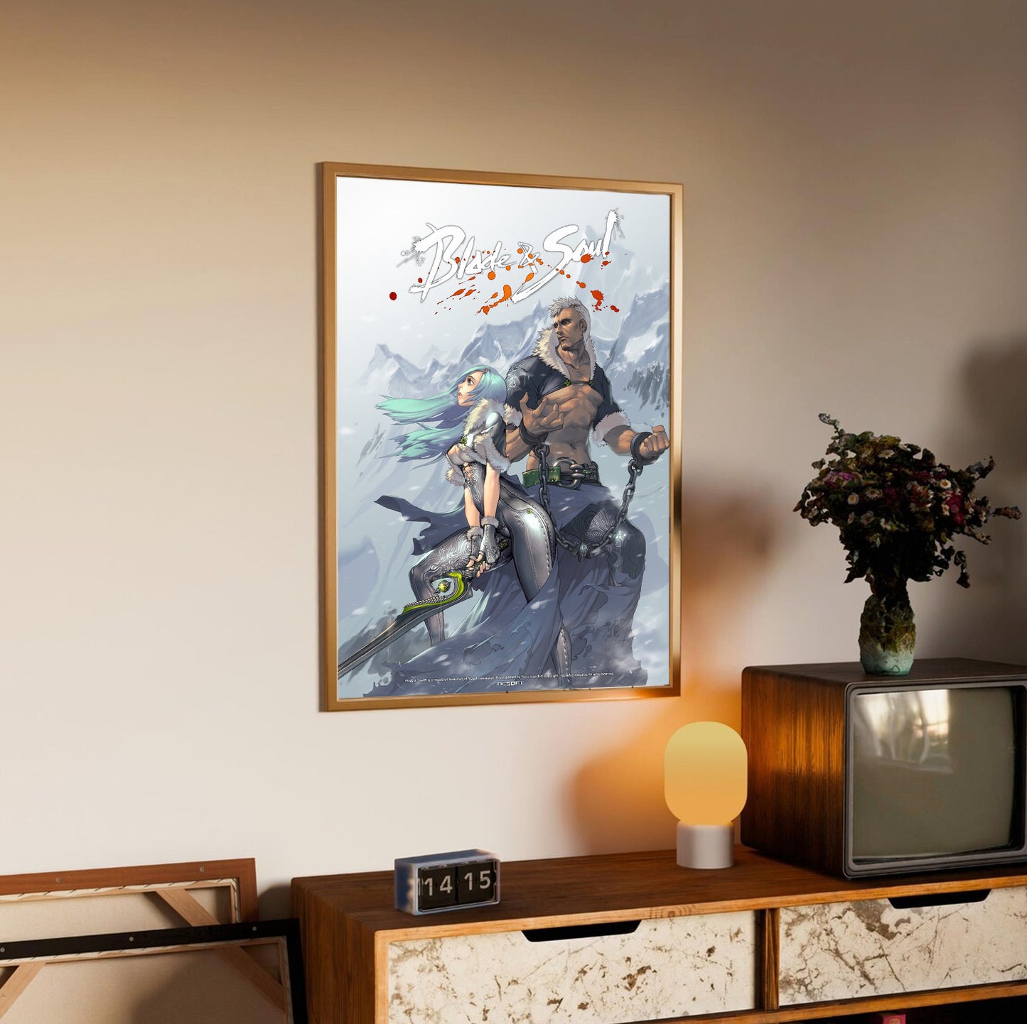 Blade & Soul snowfield poster styled on a gallery wall