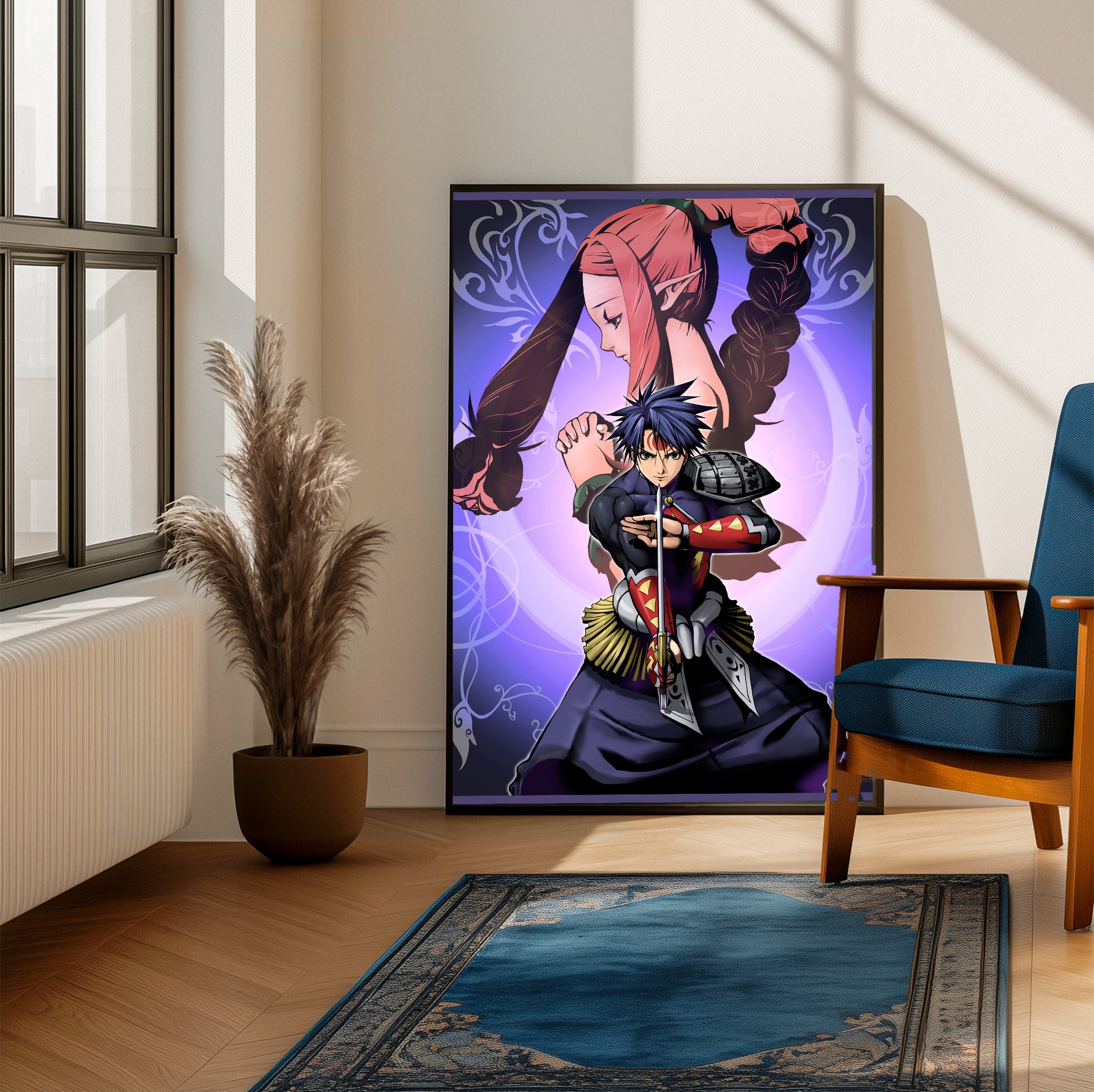 Blade Dancer Lance and Deliza poster on a living room wall