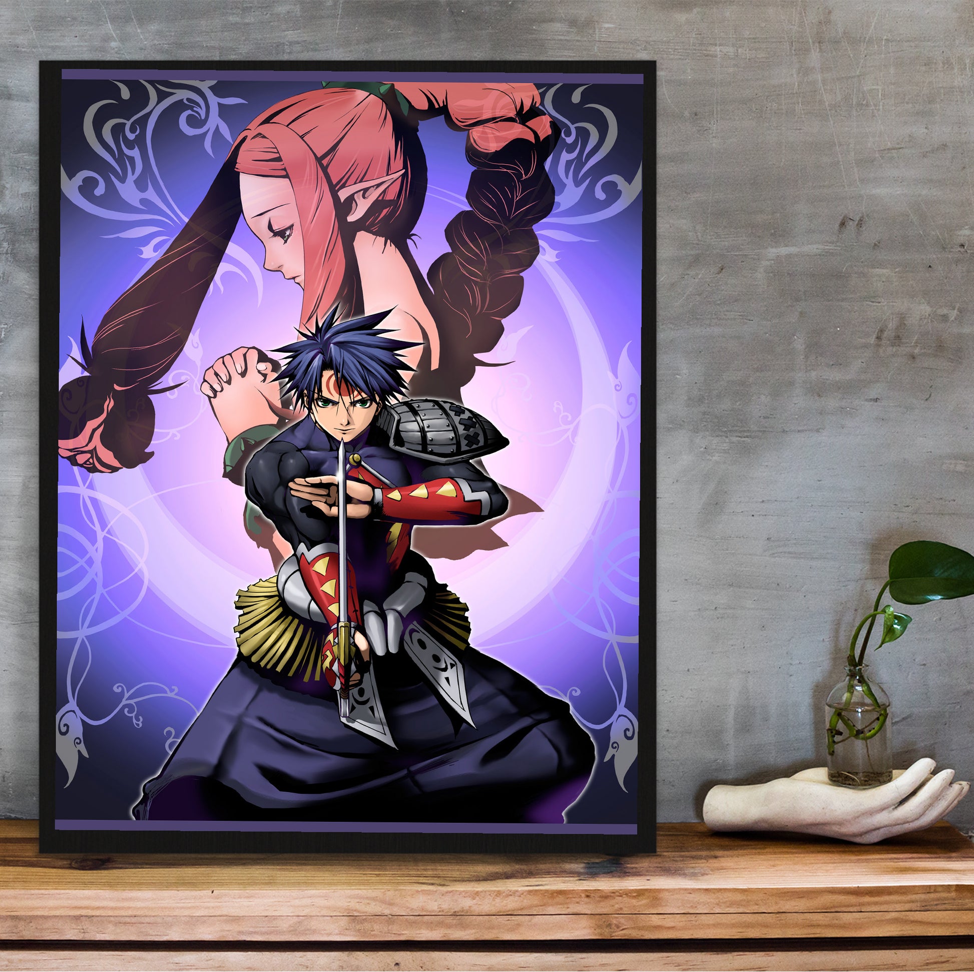 Blade Dancer Lance and Deliza poster hung above a desk