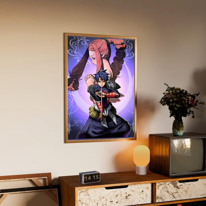 Blade Dancer Lance and Deliza poster styled on a gallery wall