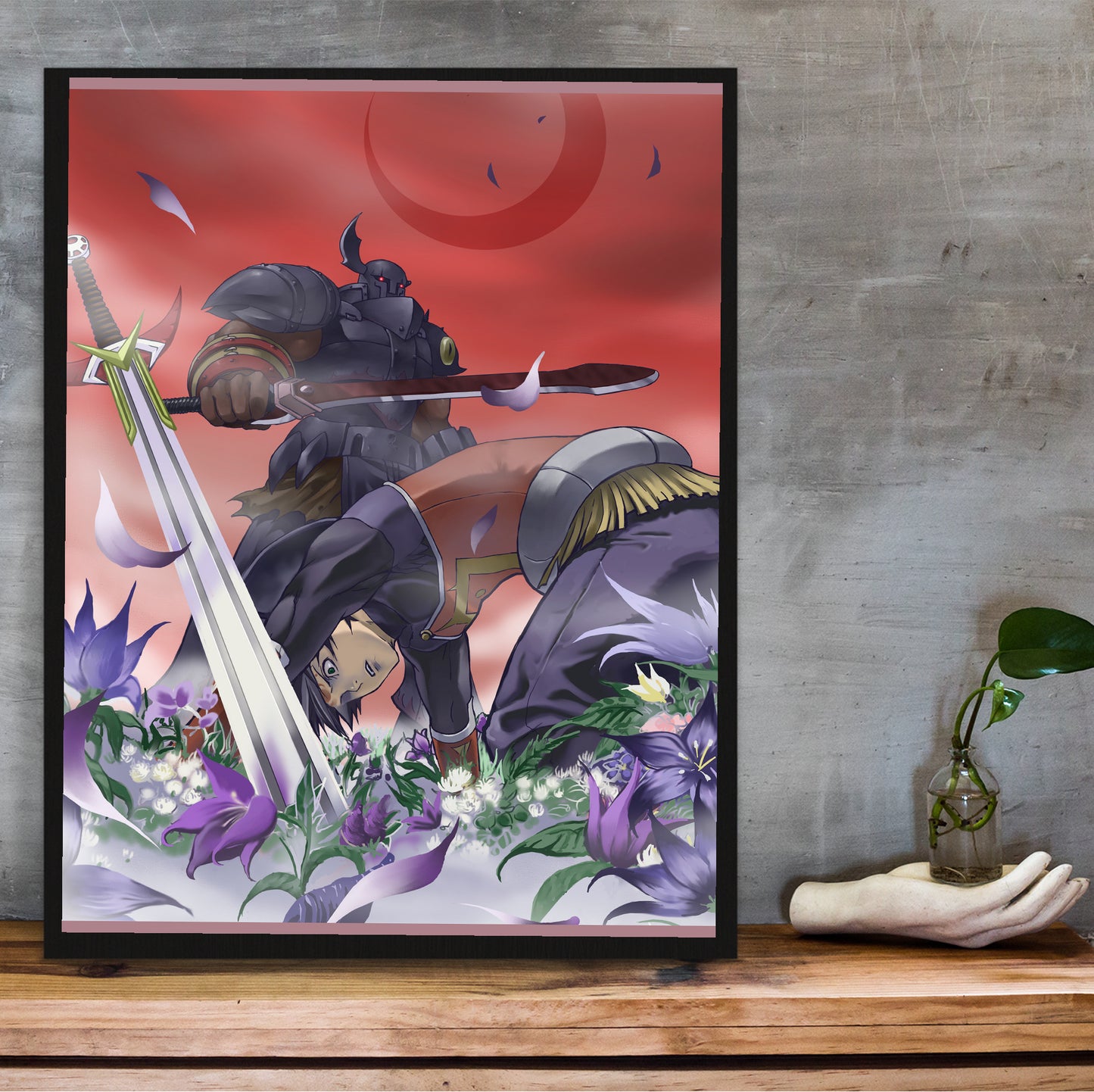 Blade Dancer Dread Knight poster hung above a desk