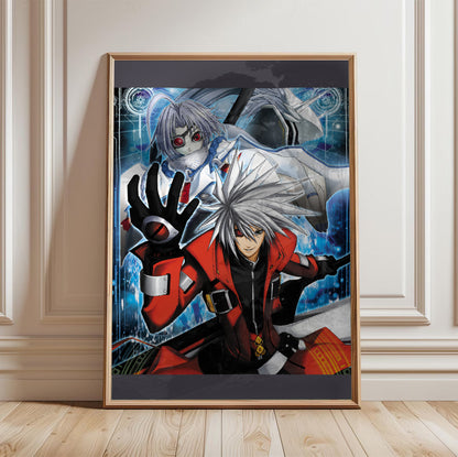 BlazBlue Calamity Trigger poster in a framed room setting