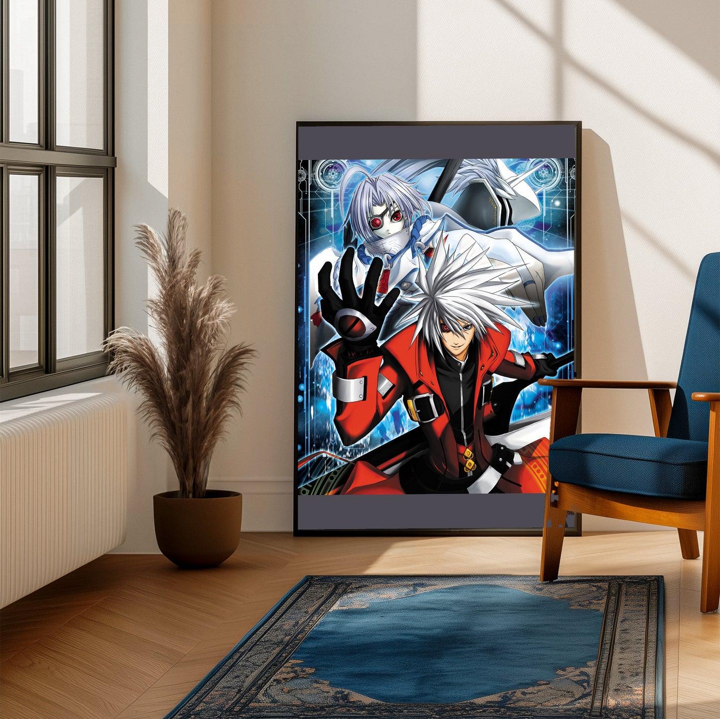 BlazBlue Calamity Trigger poster on a living room wall