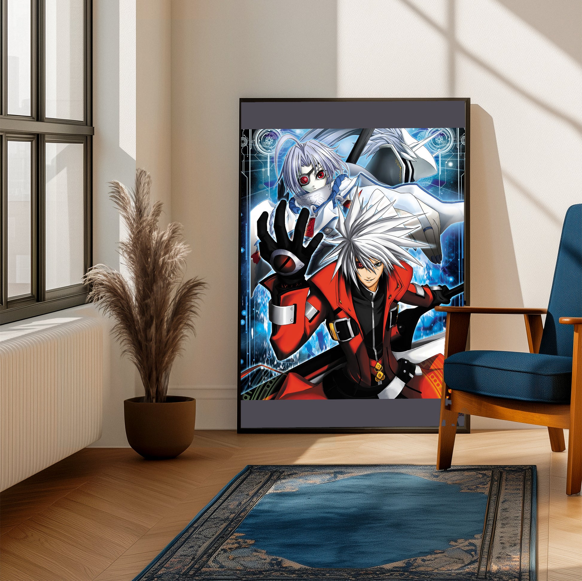 BlazBlue Calamity Trigger poster on a living room wall