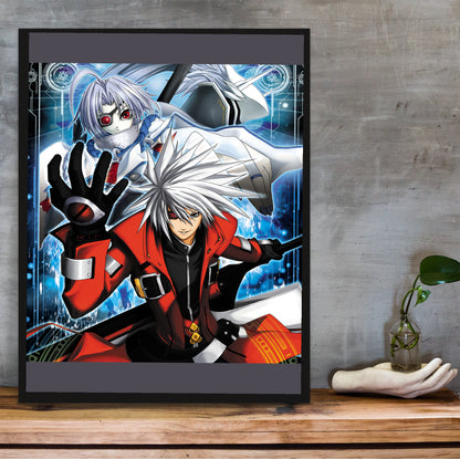BlazBlue Calamity Trigger poster hung above a desk