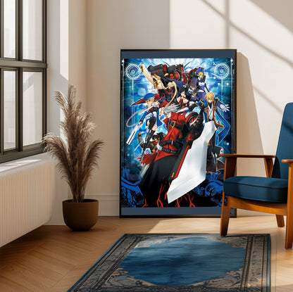 BlazBlue Calamity Trigger cover art poster on a living room wall