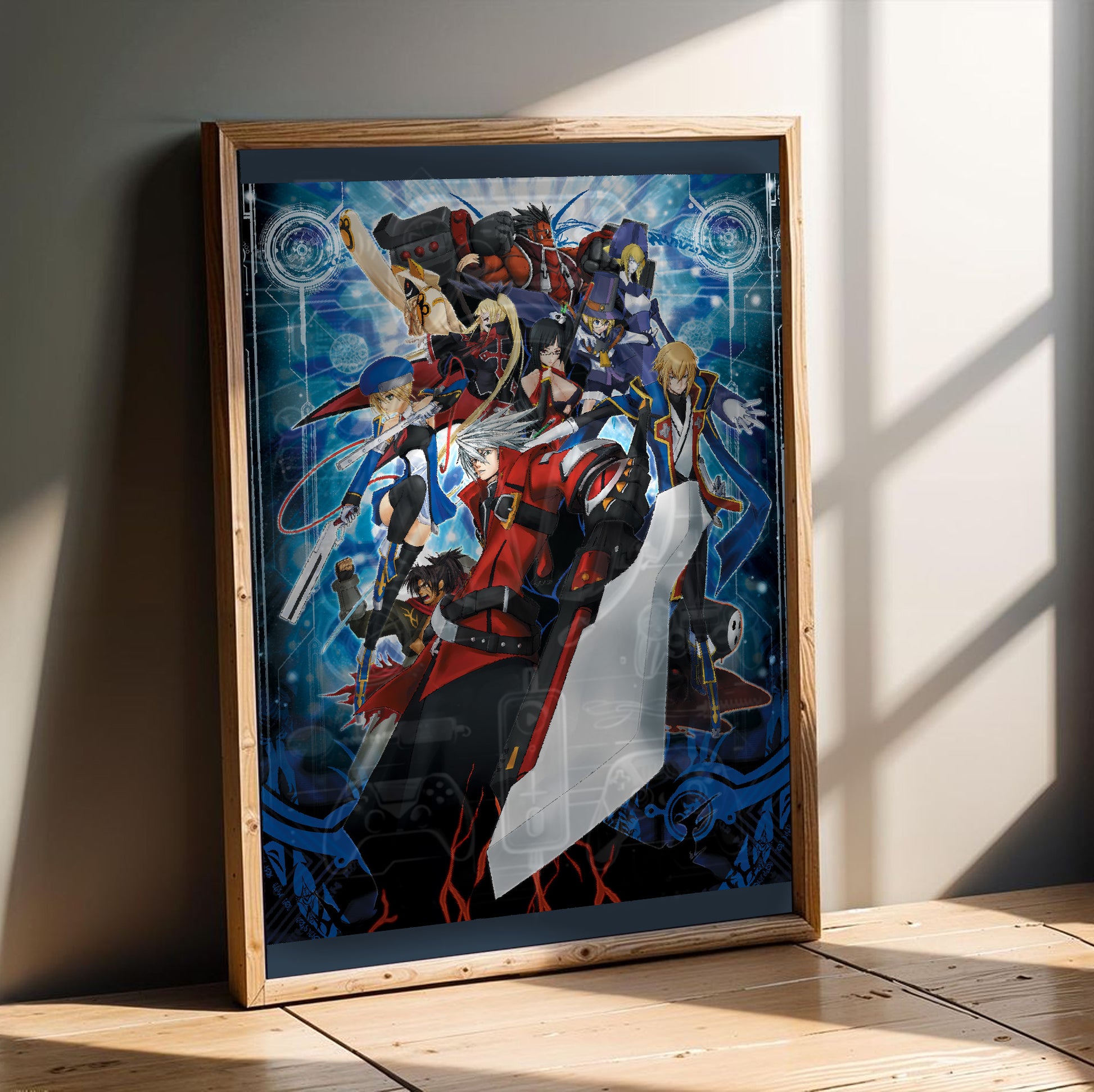 BlazBlue Calamity Trigger cover art poster in a modern interior