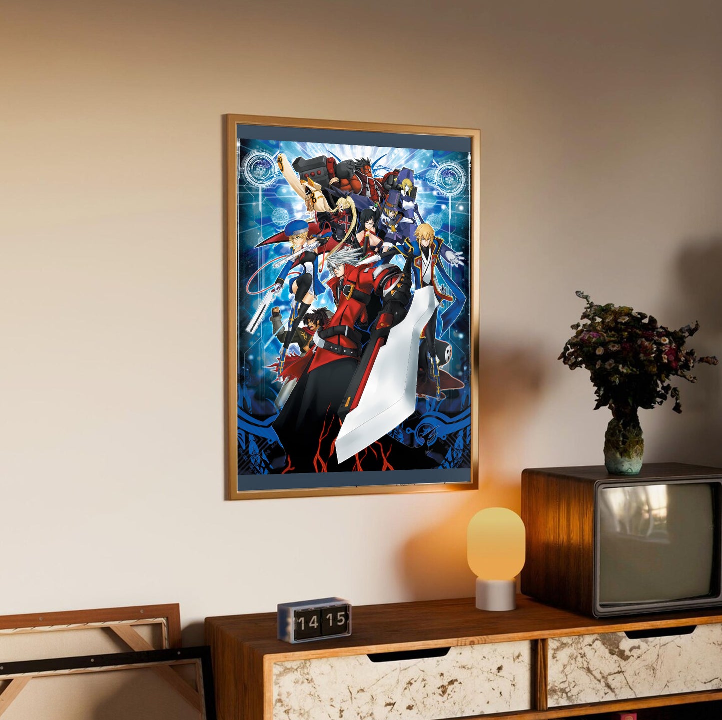 BlazBlue Calamity Trigger cover art poster styled on a gallery wall