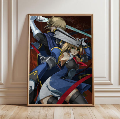 BlazBlue Jin and Noel poster in a framed room setting