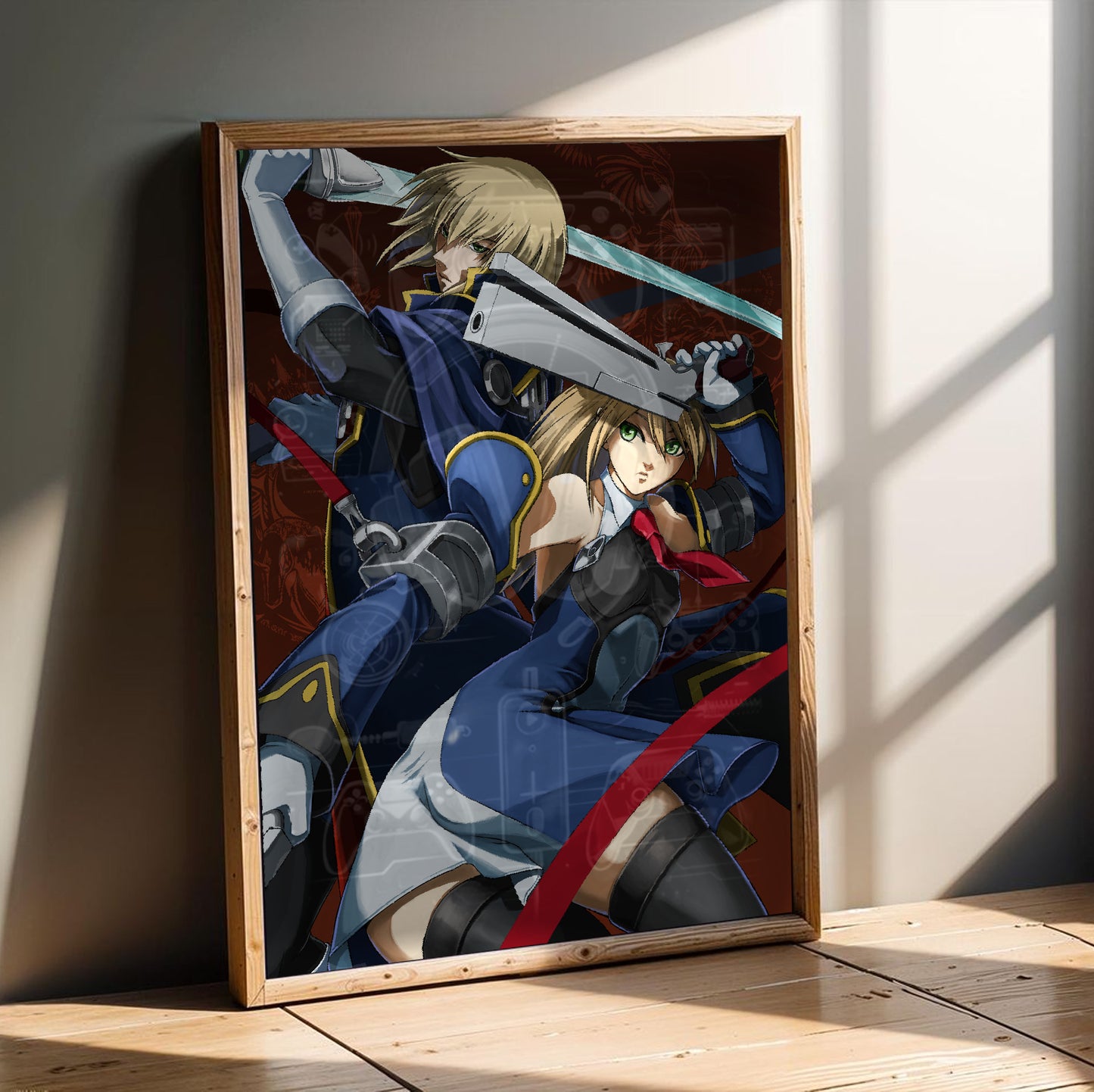 BlazBlue Jin and Noel poster in a modern interior