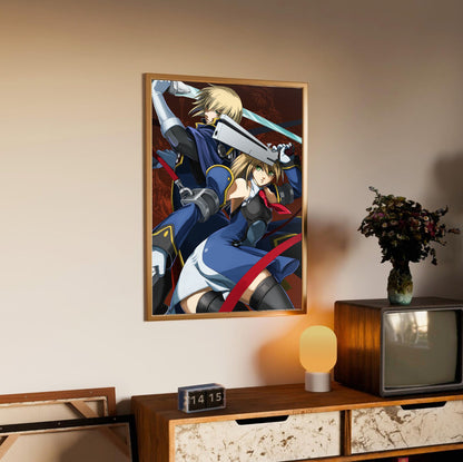 BlazBlue Jin and Noel poster styled on a gallery wall