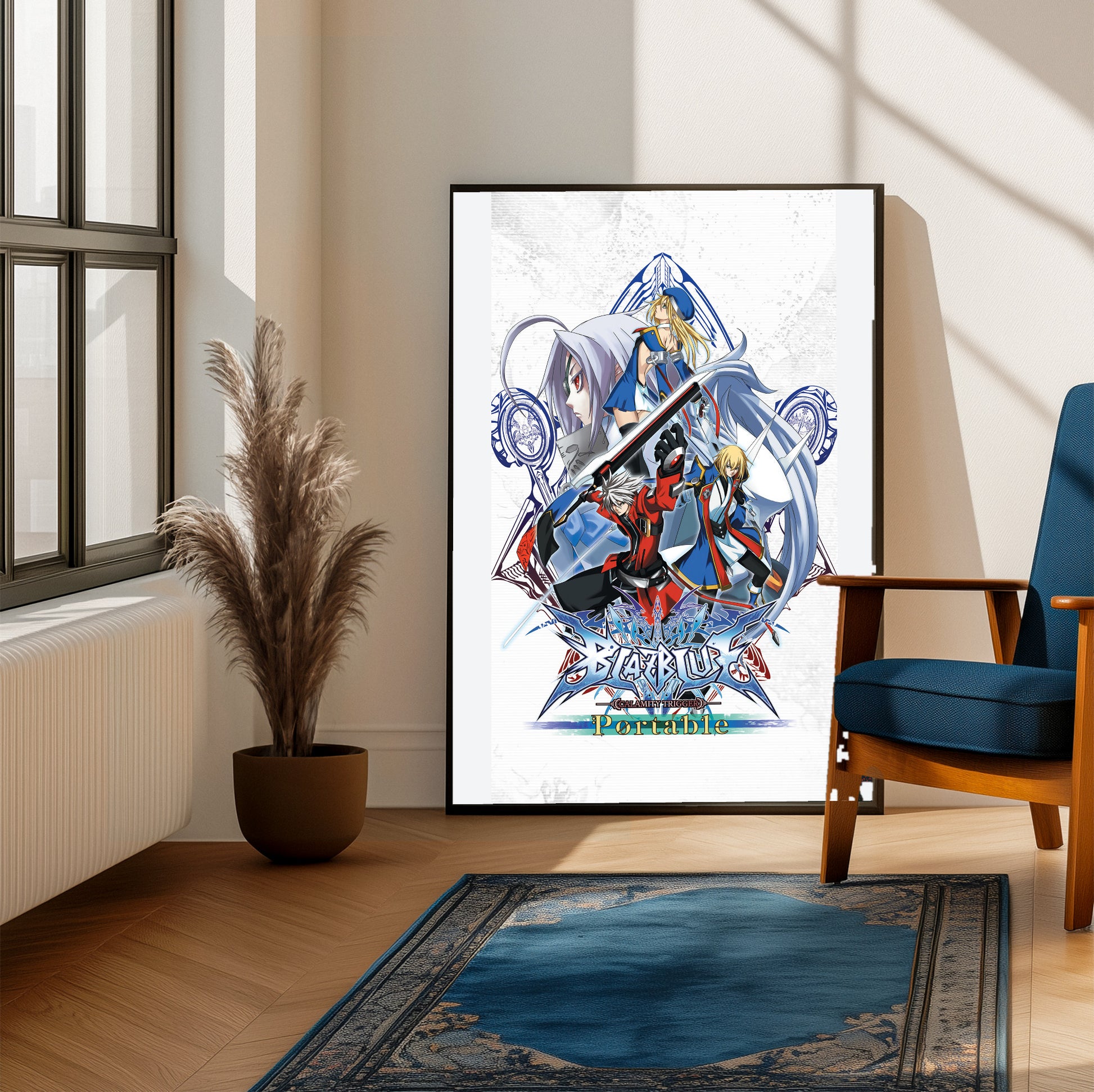 BlazBlue Calamity Trigger Portable poster on a living room wall