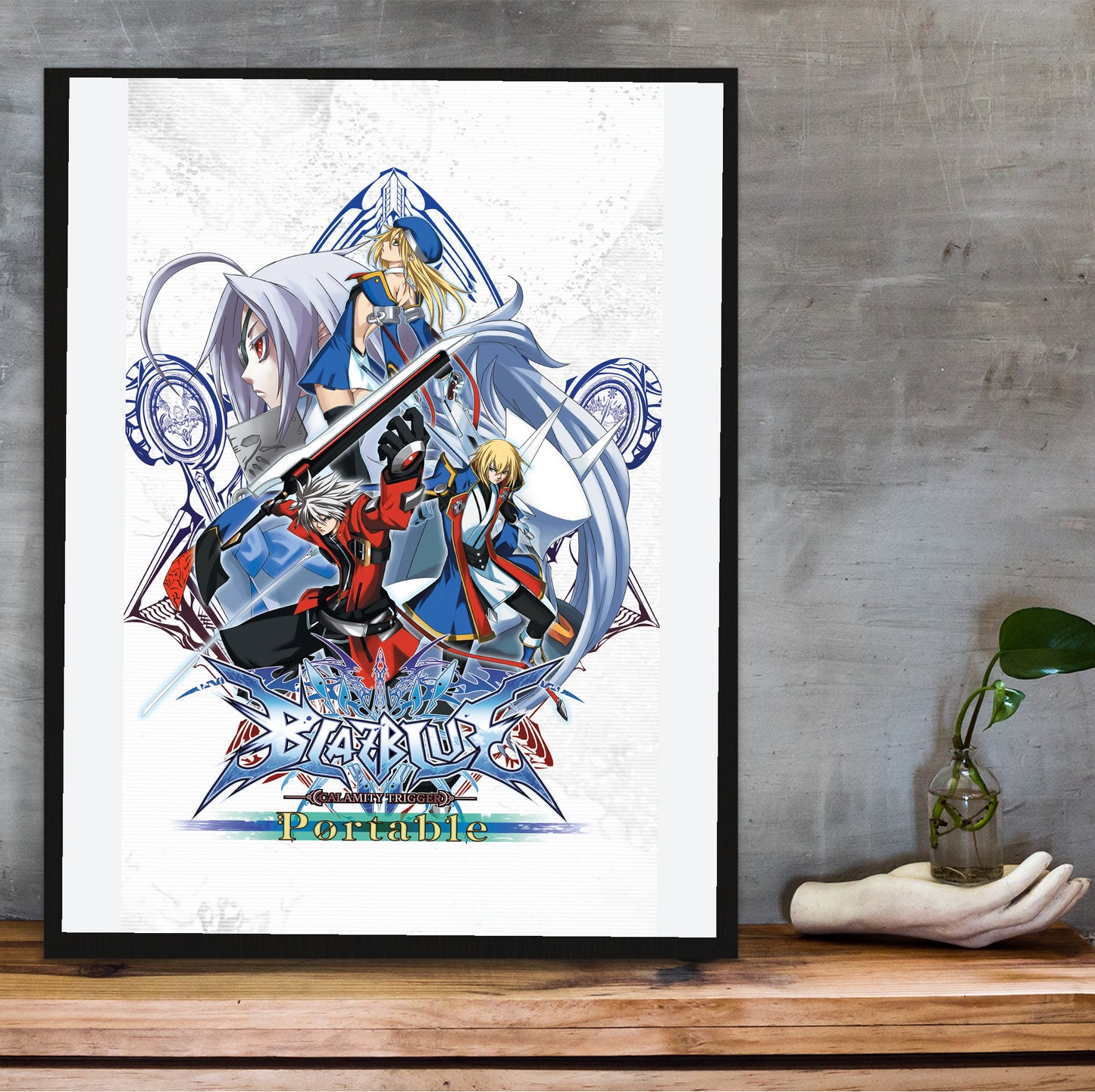BlazBlue Calamity Trigger Portable poster hung above a desk