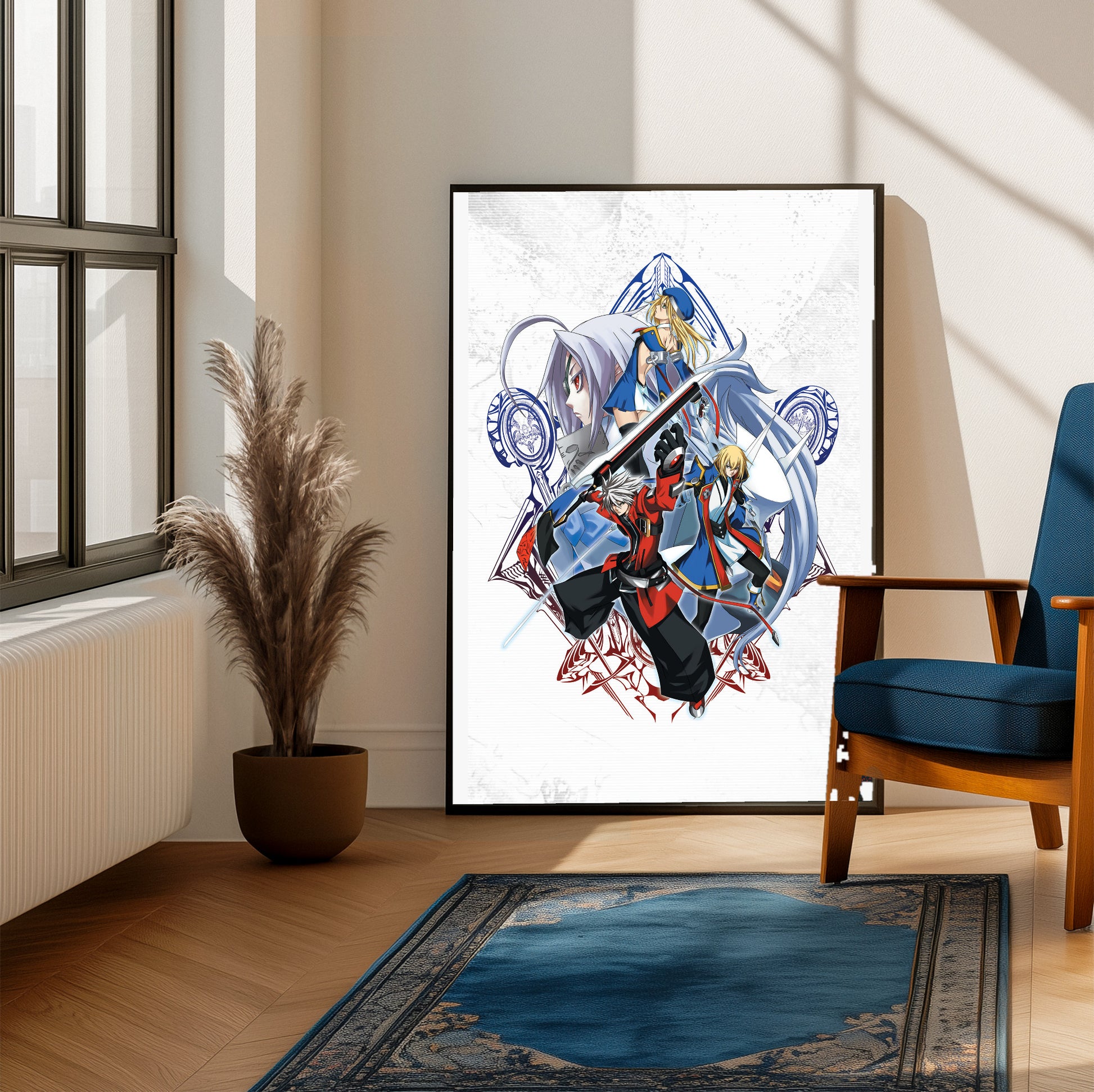 BlazBlue Calamity Trigger Portable cast poster on a living room wall