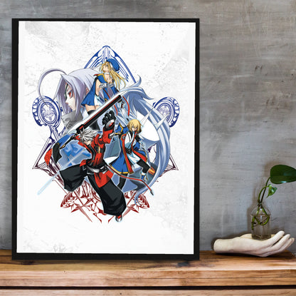 BlazBlue Calamity Trigger Portable cast poster hung above a desk