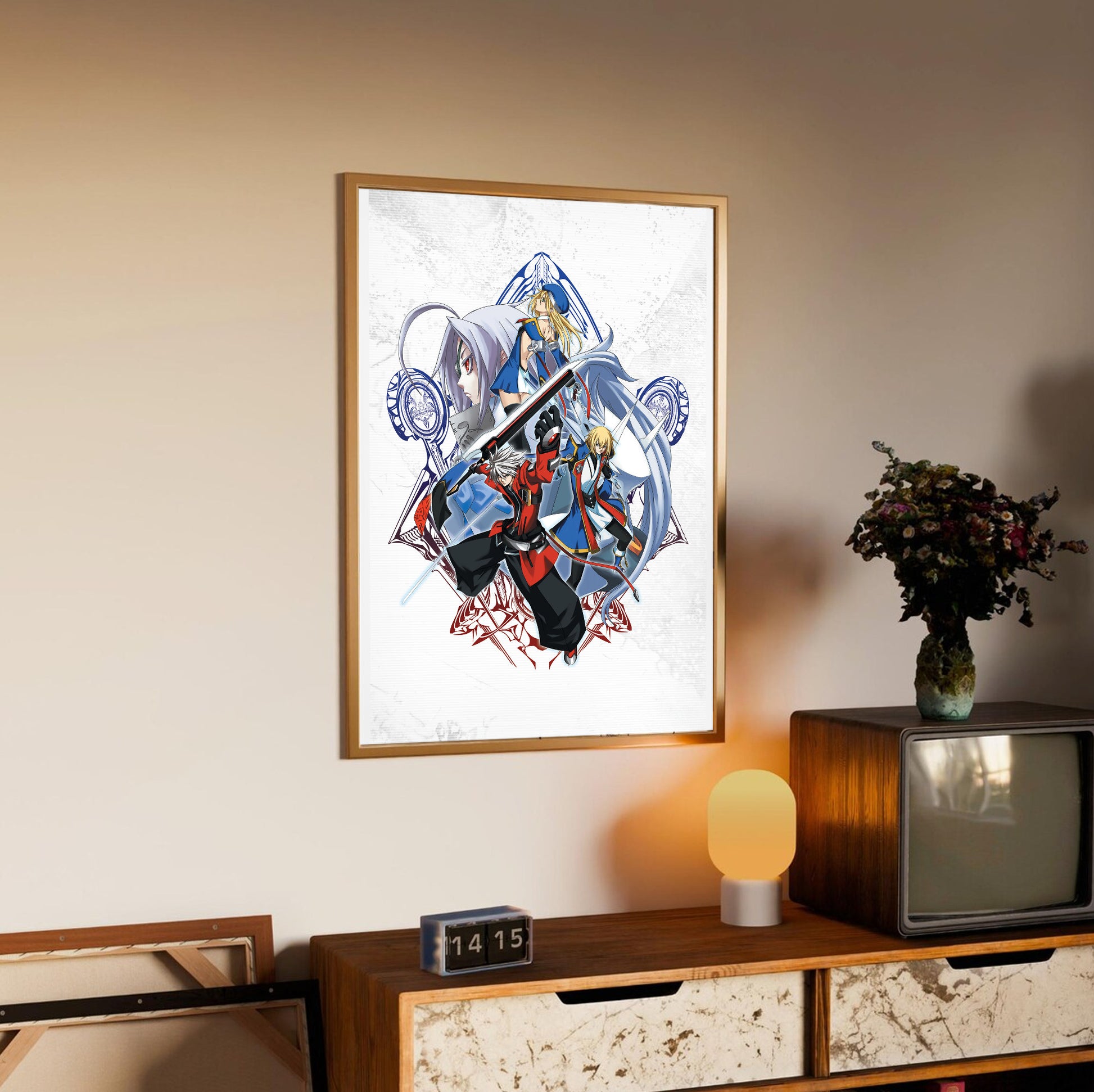 BlazBlue Calamity Trigger Portable cast poster styled on a gallery wall