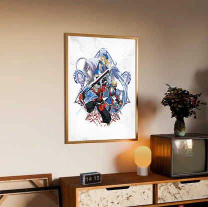 BlazBlue Calamity Trigger Portable cast poster styled on a gallery wall