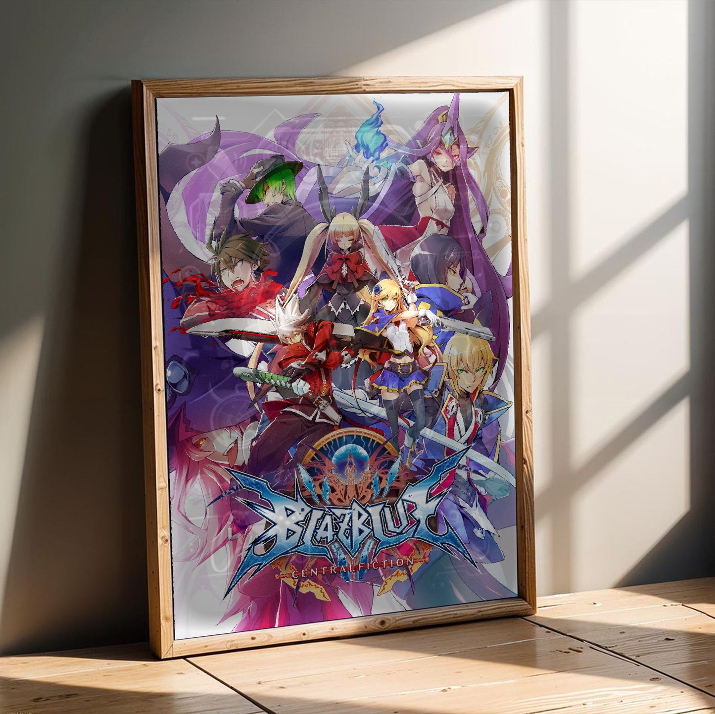 BlazBlue Central Fiction poster in a modern interior