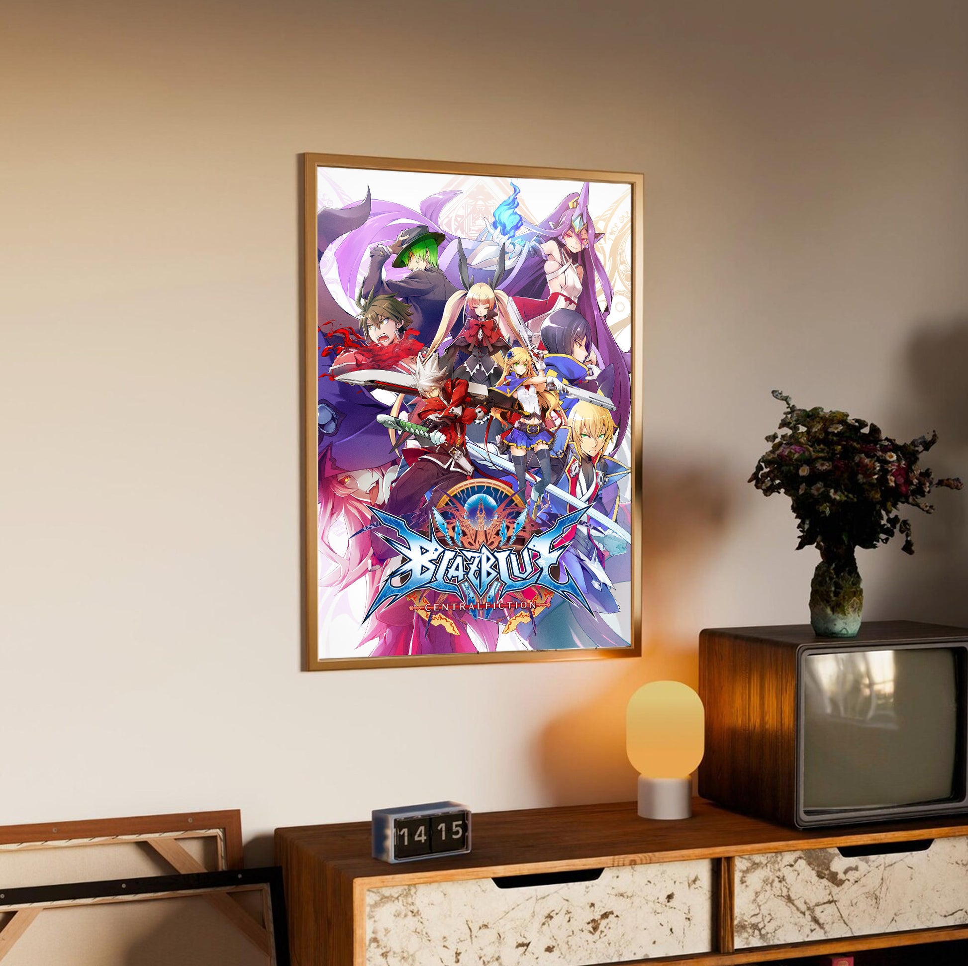 BlazBlue Central Fiction poster styled on a gallery wall