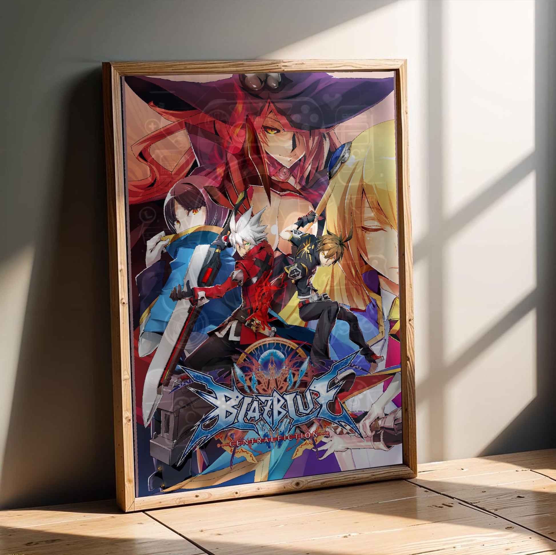 BlazBlue Central Fiction key artwork poster in a modern interior