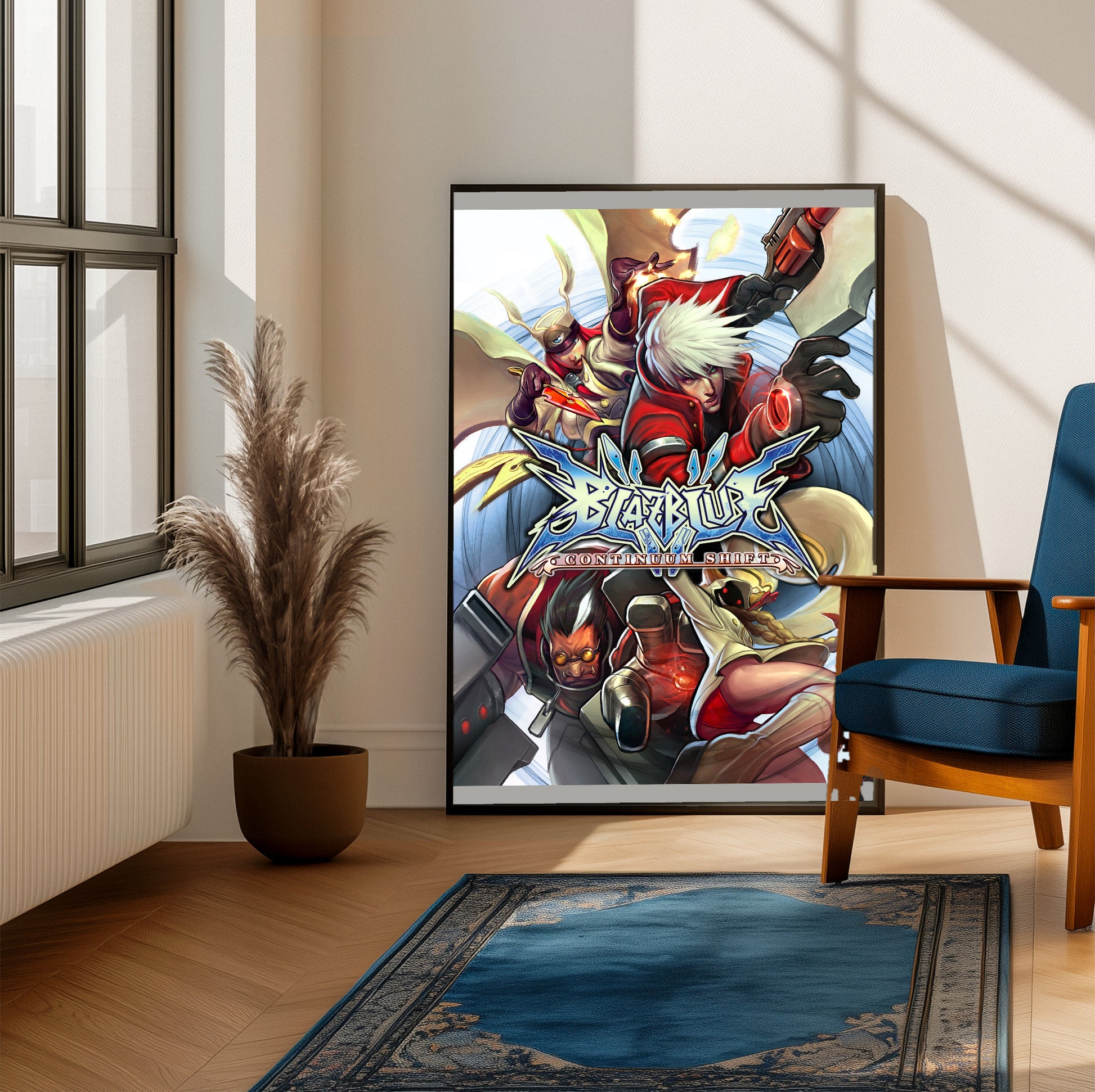 BlazBlue Continuum Shift poster on a living room wall