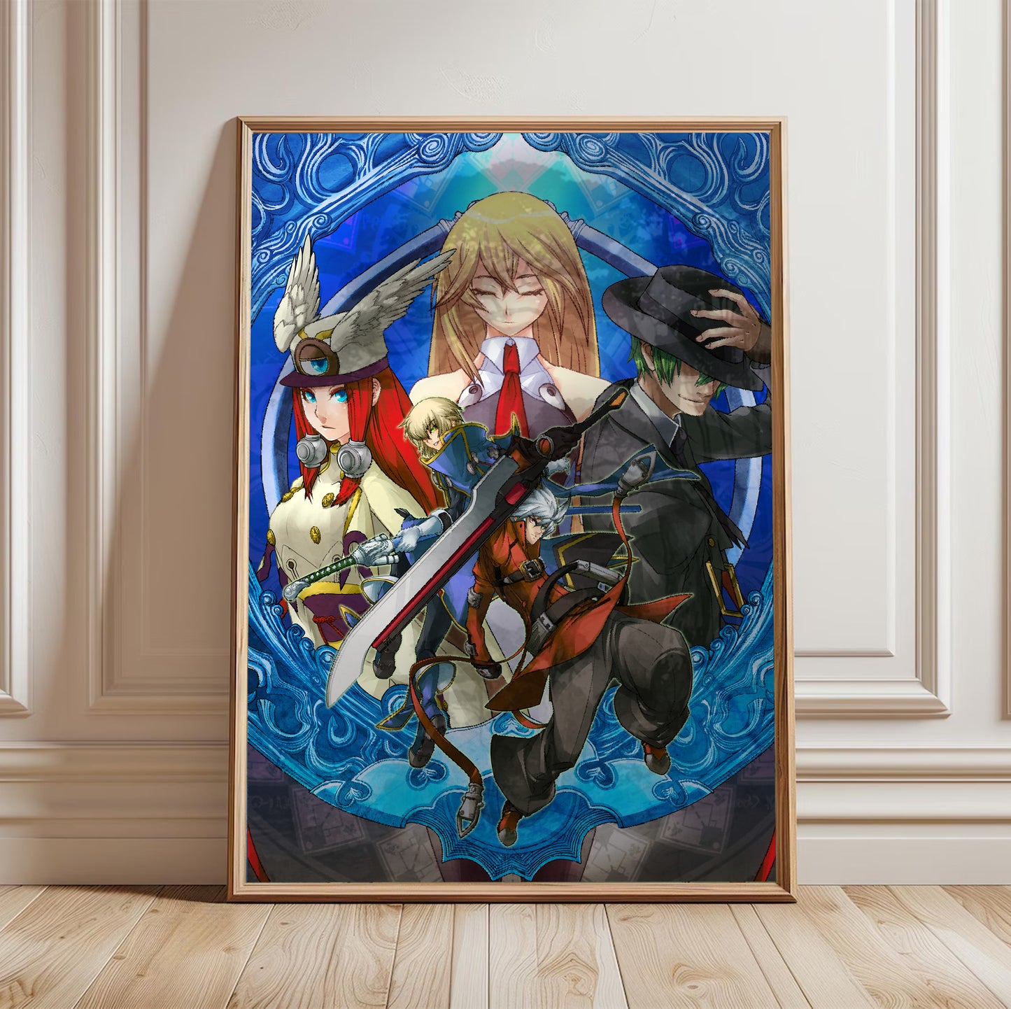 BlazBlue Continuum Shift promo art poster in a framed room setting