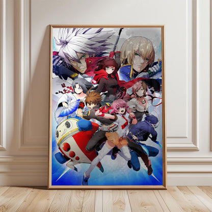 BlazBlue Cross Tag Battle poster in a framed room setting